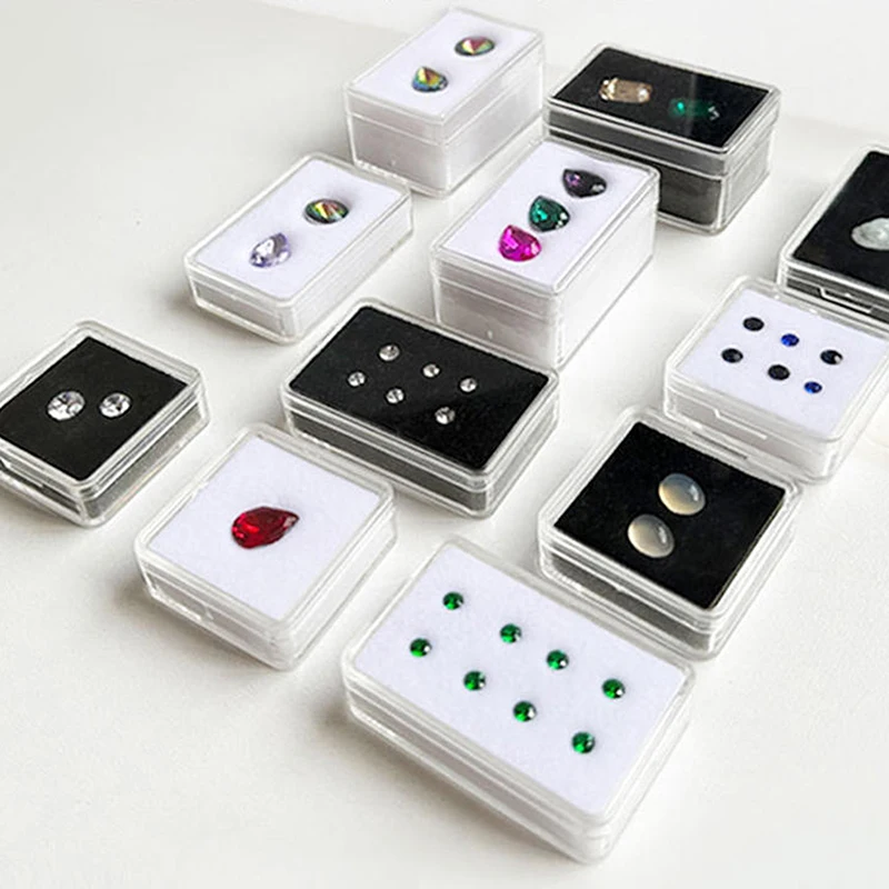 Scatola per esposizione di gioielli con diamanti trasparenti con cuscinetto in schiuma Scatola per imballaggio per organizer per perline di vetro con gemme in pietra nuda