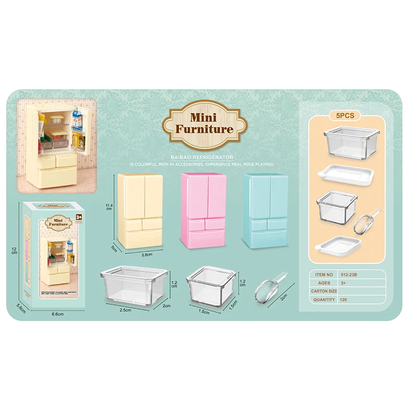 Plastic Miniature Fridge Refrigerator Simulation Mini Double Door Refrigerator Model Craft Furniture Doll House Accessories