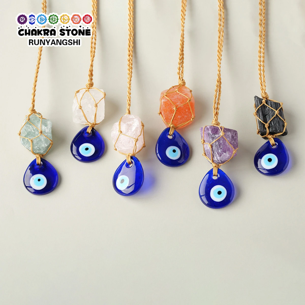 1PC Natural Crystal Raw Stone Handmade Weave Eye Of The Devil Car Hanging Window Home Decoration Christmas Halloween