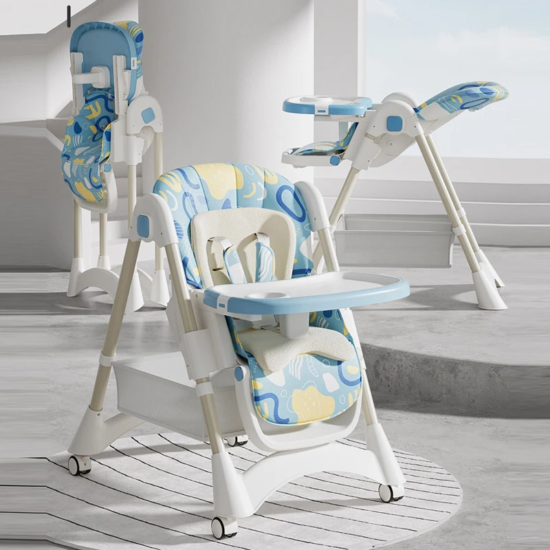 Multifunctional Children Dining Chair Foldable Baby Dining Table Chair Can Sit And Lie Adjustable Kids Feeding Chair With Wheel