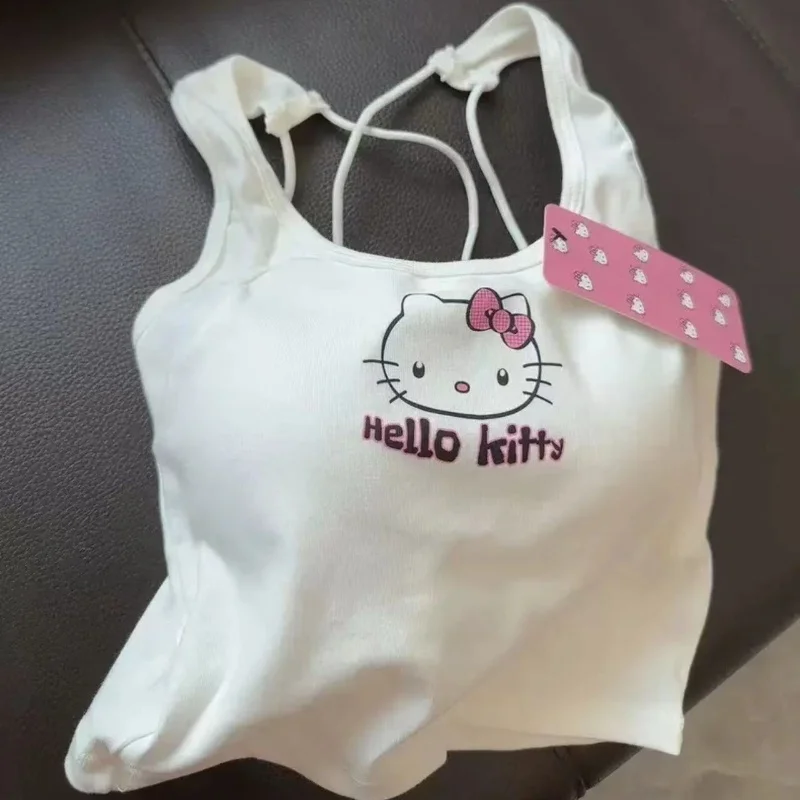 

Cute Sanrio Fashion Clothing Hello Kitty 2000 Top with Breast Pad Top Girl Summer Cool Cropped Top White Sexy Suspender Girl Gif