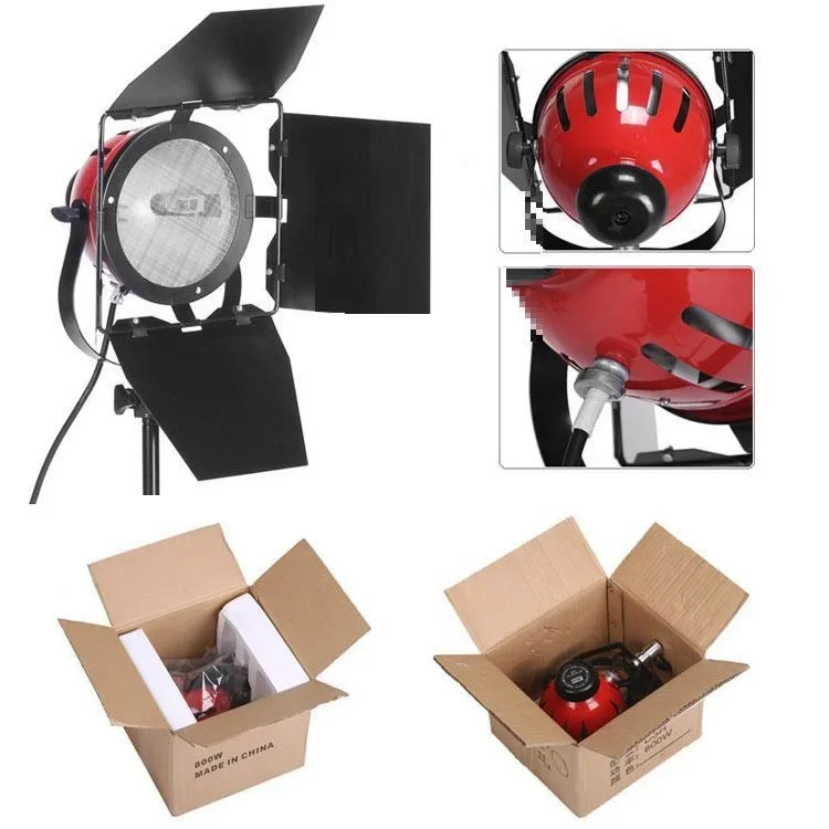 800W Red Headlight 3200K LED Tungsten Bulb Studio Fill Light Professional Shooting Spotlight Stepless Light Adjustment