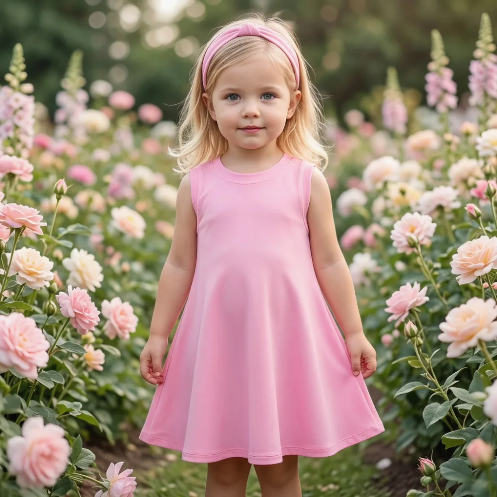 Summer New Style Girls Casual Dress Fashion Sleeveless Baby Girls Solid Color T Shirt Dresses Kids O Neck Beach Clothes Sundress