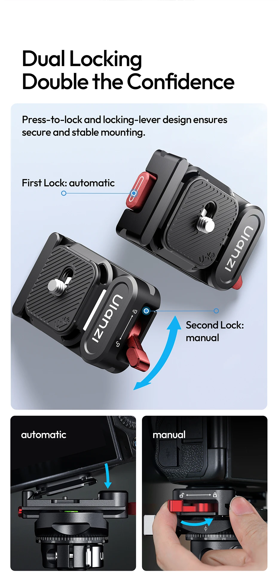 Ulanzi UKA12 UKA Pro Schnellwechsel-Kit Doppelte Verriegelungsplatte für Kamera mit Arca-Swiss-Basis für Kamera-Slider-Stabilisator – Detail 6