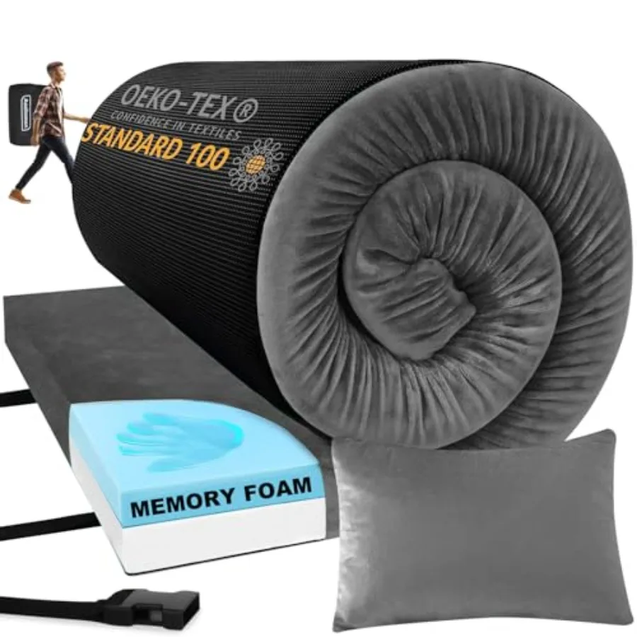 

3-inch Thick Memory Foam Sleeping Pad for Camping Car Tent Floor Cot Travel Portable Roll-Up Mattress Comfortable Mat for Guest