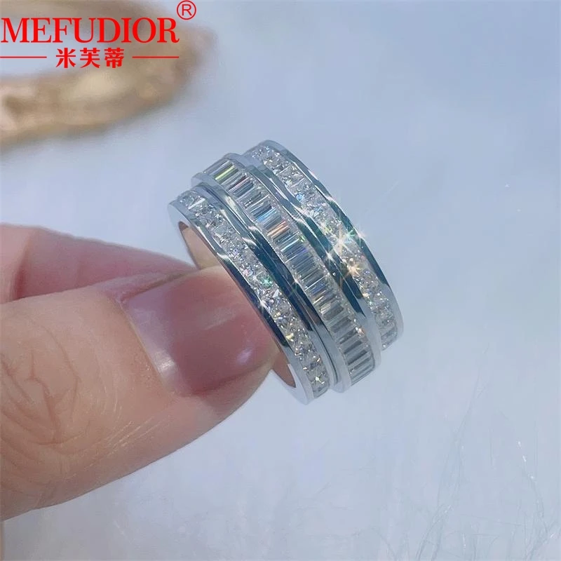 925 Sterling Silver\18K Gold Moissanite Full Diamonds Rotating Engagement Rings for Women Couple Luxury Bands Party Jewelry Gift