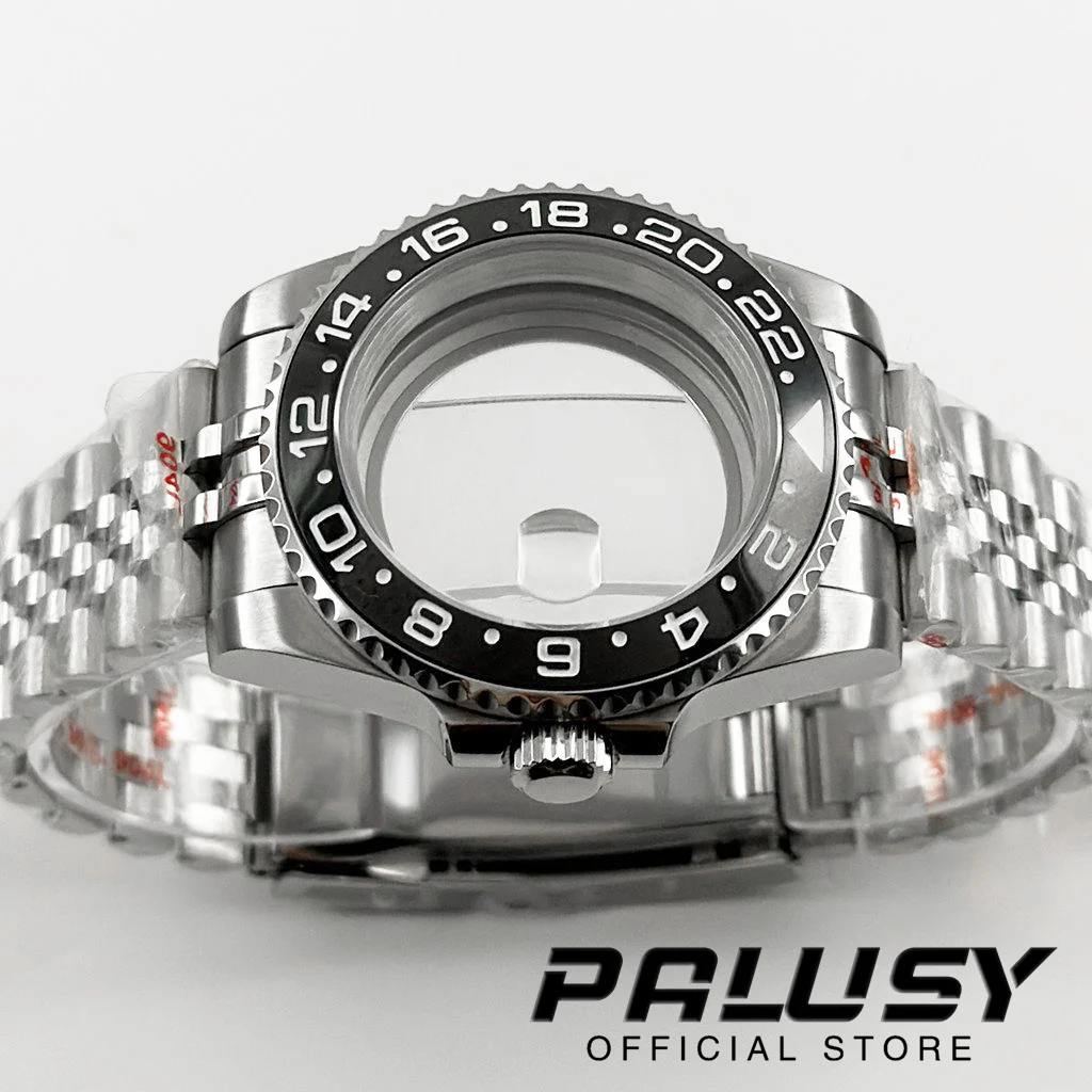 40mm sub caixa de relógio preto gmt moldura creme cristal safira para nh34 nh35 nh36 nh38 nh70 nh72 eta2824 movimento nh35 peças