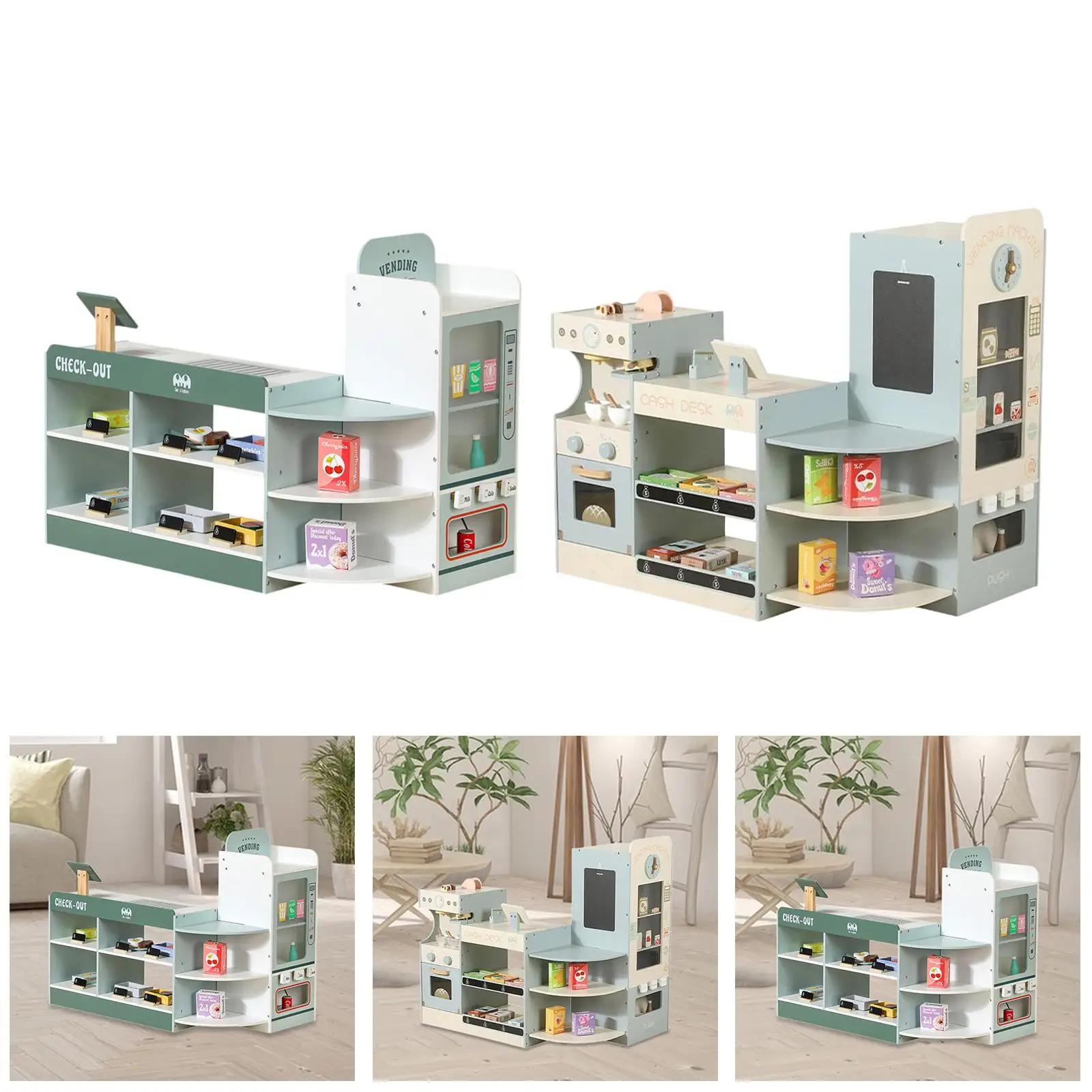 

Grocery Store Pretend Playset Full Set Pretend Concession Stand Birthday Gifts Wooden Supermarket Playset for Daycare Boys Girls