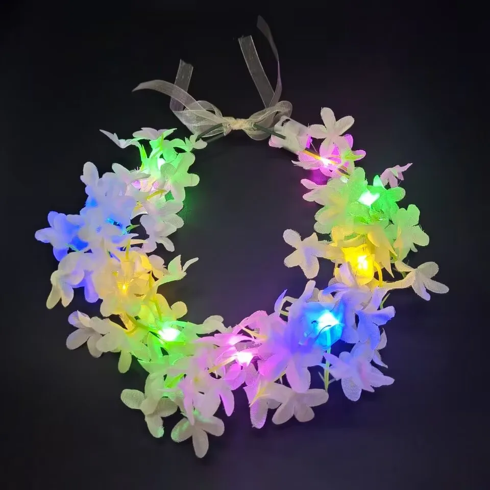 LED Light Up Flower Wreath Glow Garland Hairband LED Hawaiian Lei Headband Flower Crown Wreath Birthday Wedding Party Supplies