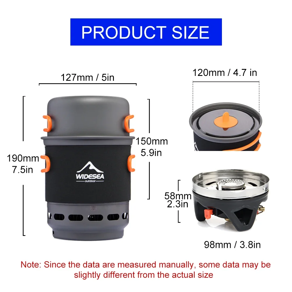 Camping Cooking System with Heat Exchanger Outdoor Gas Burner Stove Tourist Pot Set Cup Tableware Cookware Tourism Hike Trisuit