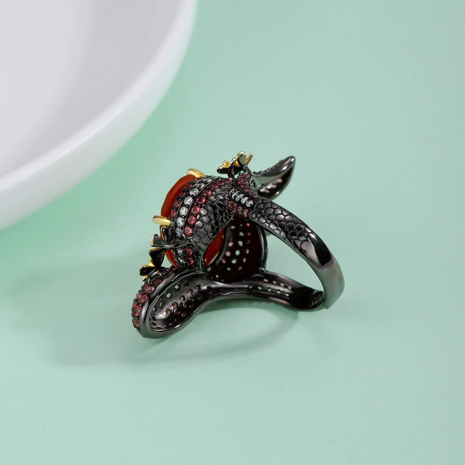 GEM'S BALLET Original Natural Red Agate Vintage Rings 925 Sterling Silver Adjustable Cocktail Rings Fine Jewelry Gift Fot Her