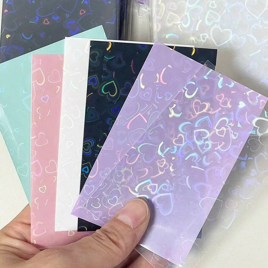 50pcs Laser heart shaped Design card protector , sparkling card protector For Id, School Passes, Photos& Gaming Cards