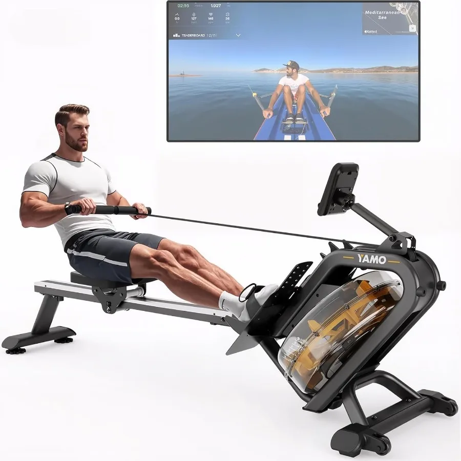 

Water Rowing Machine for Home with 330LB Weight Capacity Bluetooth Support App Compatible Comfortable Seat and Tablet Holder Du