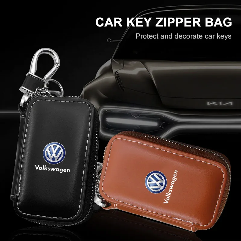 Leather Keychain Large-capacity Multifunctional Wallet Key Pouch For Volkswagen VW GTI Rline R Golf Amarok Phaeton Teramont ID3