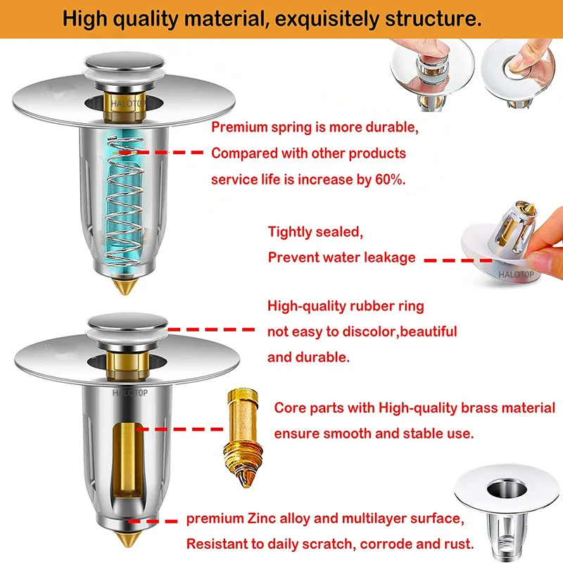 99% Universal All Brass Pop-Up Bounce Core Basin Drain Filter Hair Catcher Sink Strainer Bathtub Stopper Bath Plug Bathroom Tool