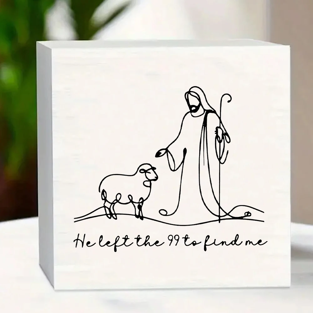 1 Piece The Lost Sheep Wooden Tabletop Decor, Christian Themed Home Decor, Living Room Bedroom Study Ornament, Faith Themed Gift
