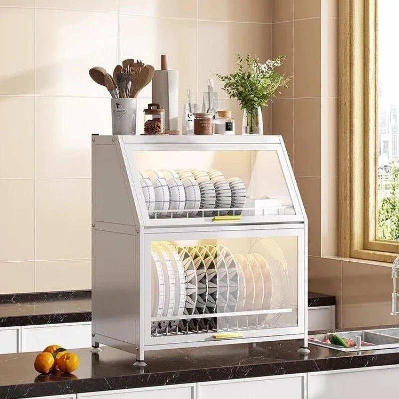 

Countertop Kitchen Dish Storage Cabinet Dustproof Shelving for Kitchen Supplies Multi-Layer Seasoning Organizer