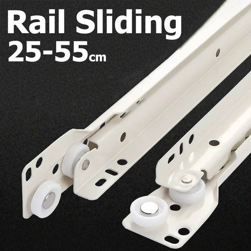 4pcs Mute Two Cabinet Rails Drawer Track Slides Computer Table Chute Cabinets Keyboard Roller Pulley Furniture Cabinets Slides
