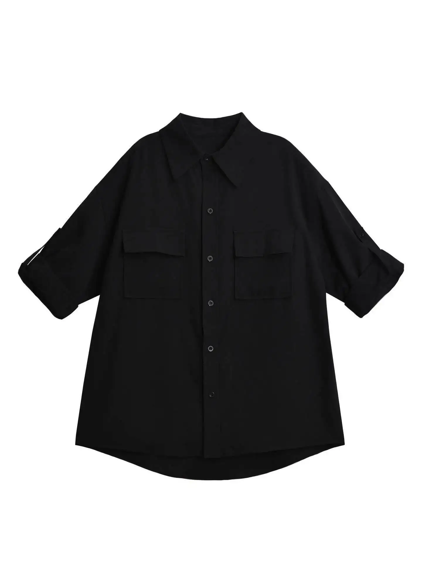 Women Shirts Summer New Style Japanese Vintage Black Short Sleeve Shirt Women's Loose Fit Student Shirt Pure Black Top