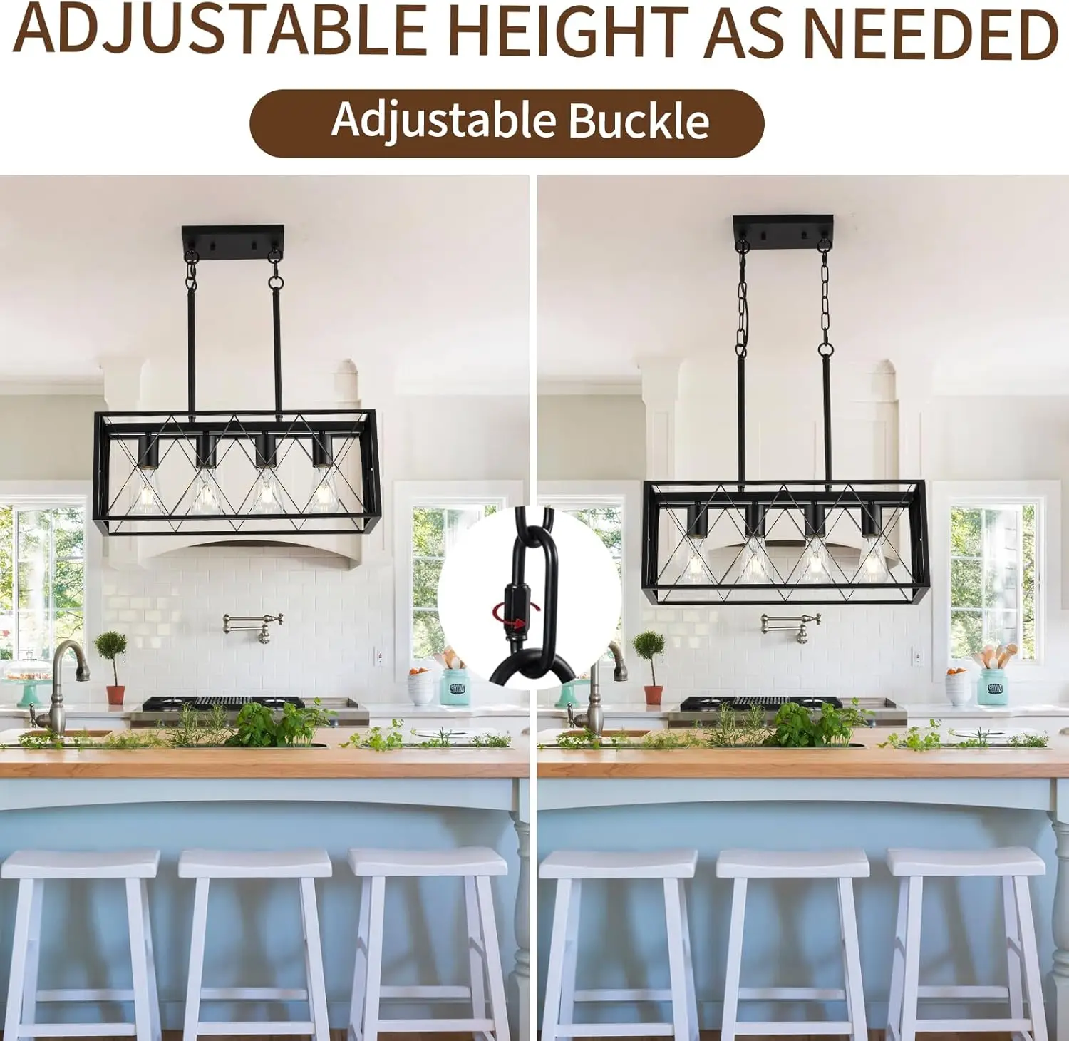 4-Light Black Modern Chandelier - Open Pendant Lighting for Kitchen Island & Dining Room Ceiling Over Table