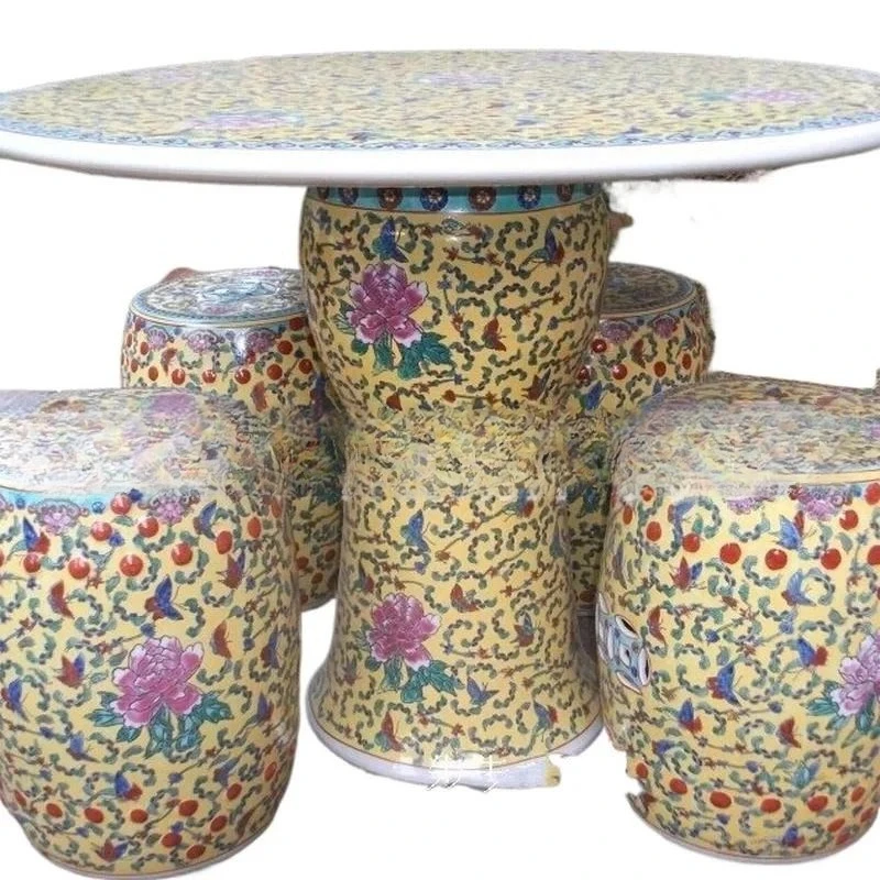 for Jingdezhen Ceramic Dining Table Tea Table Handmade Pastel Ceramic Table Stool Set Home Garden Ornament