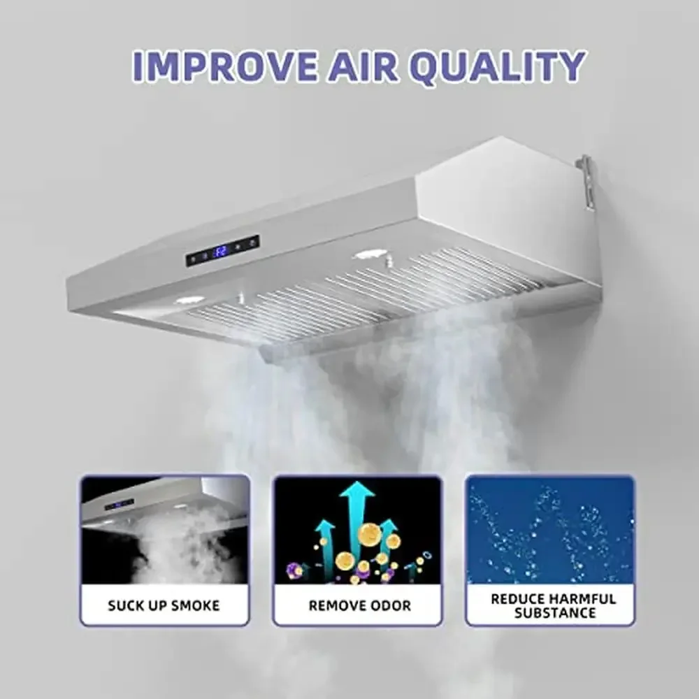 30 بوصة محرك مزدوج الفولاذ المقاوم للصدأ شفاط المطبخ 900 CFM تنفيس هود شاشة تعمل باللمس تحت خزانة مروحة العادم أجهزة المطبخ