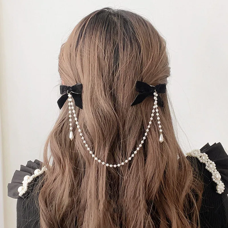 1pc Tassel Elegant Vintage Bow Pearl Chain Hairpins Sweet Hair Decorate Headband Hair Clips For Fashion Hair Accessories