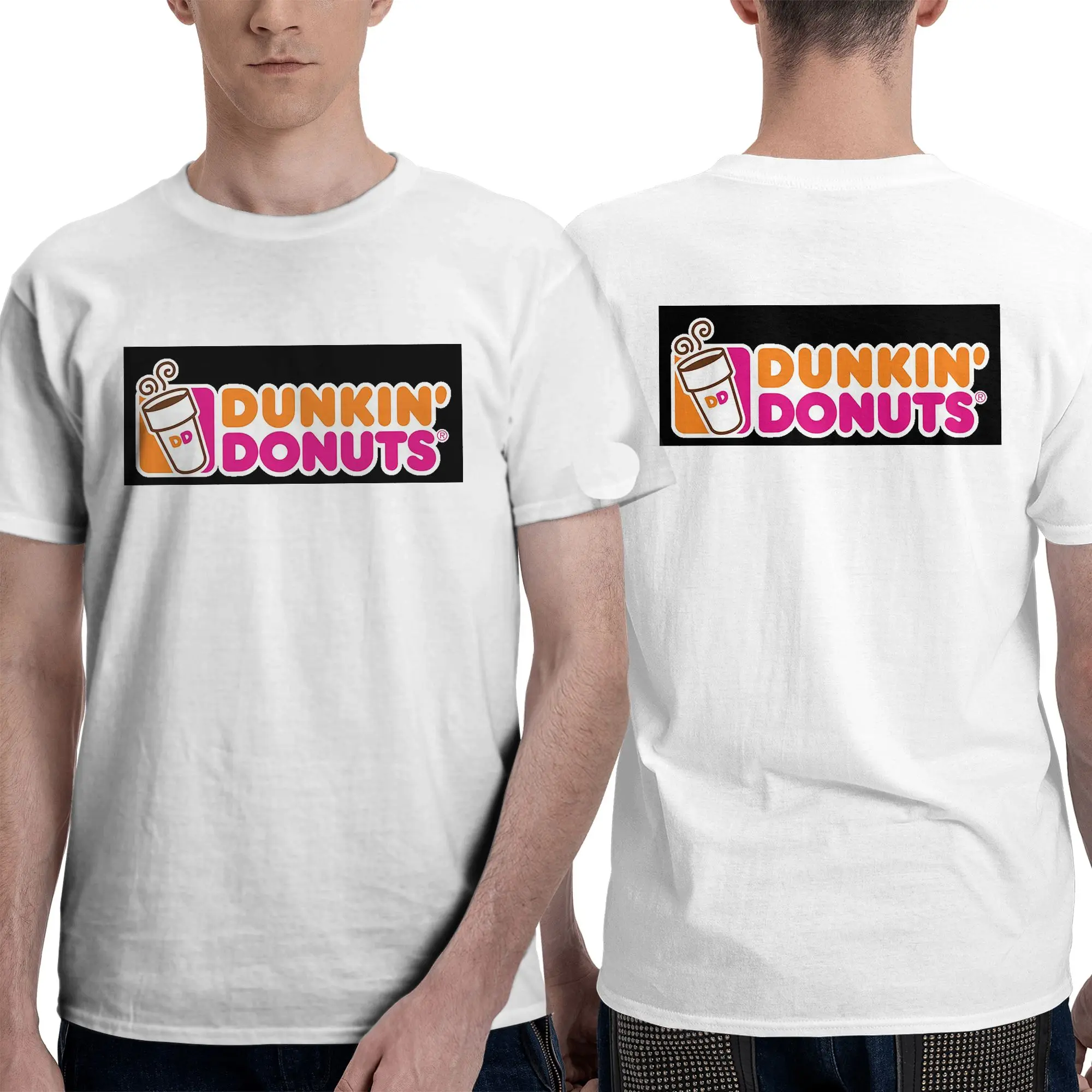 100% Cotton Dunkin Donuts  T-Shirt Men's Double Sided T Shirt Men Crew Neck Summer Shirts Tops Oversized