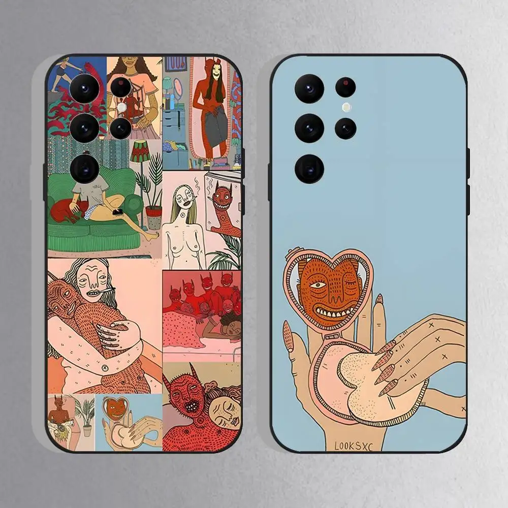 

Polly Nor Art Phone Case For Samsung S25,S24 Ultra,S20,S30 plus,S22 Plus,S23,Ultra 5G Silicone Black Shell