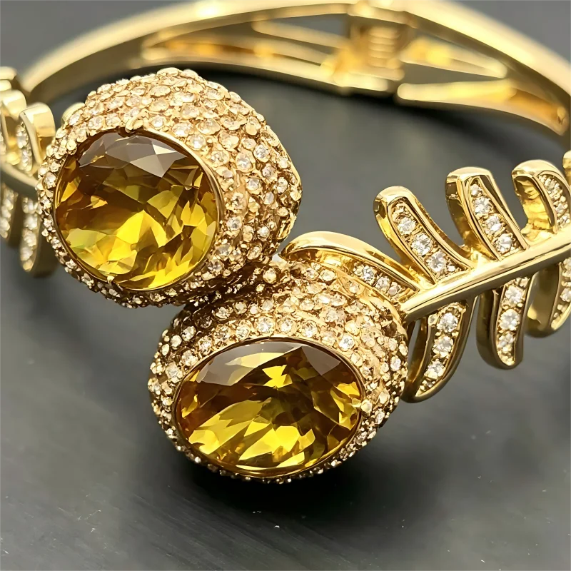 Women Vintage Sultanite Open Bangle Luxury Handmade Crystal Wristband Daily Fine Jewelry Gift
