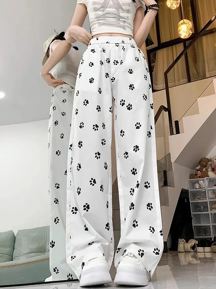 Jmprs Cute Cartoon Print Pants Women Kawaii Loose High Waist Wide Leg Trousers Japan Casual Design Female Fashion Pockets Pants