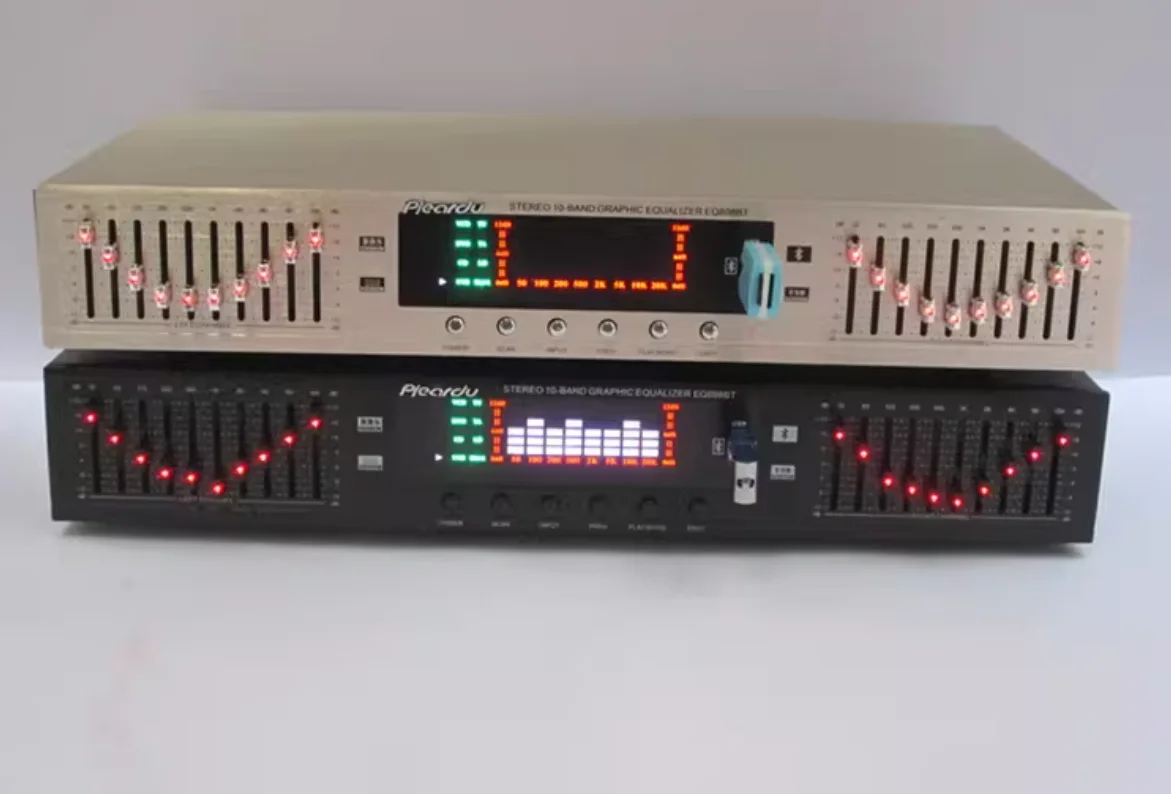 220V EQ-898 HIFI Stereo Equalizer – Dual 10-Segment Digital HD Preamplifier (Built-In USB & Bluetooth)