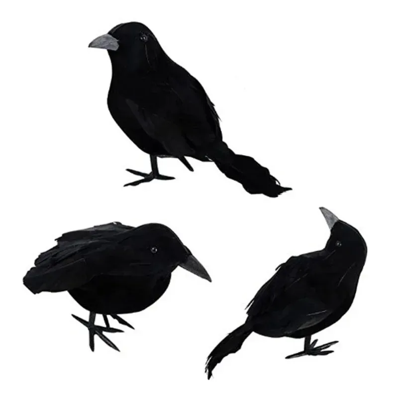 1PC Black Crow Halloween Decoration Realistic Flocked Feather Animal Prop for Home Garden Horror Party Display view 5