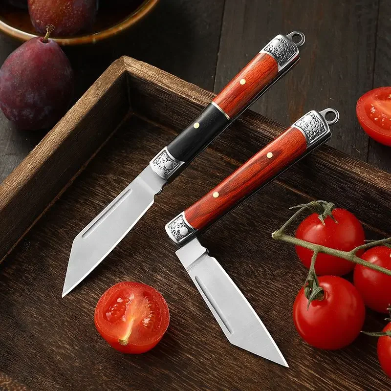 1pc stainless steel outdoor folding knife, portable EDC camping pocket knife, suitable for the kitchen, travel fruit knife