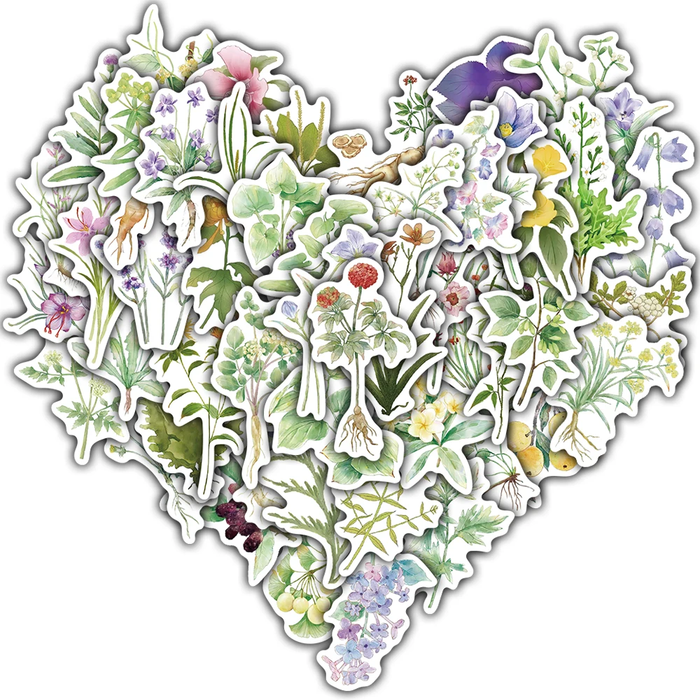 

50PCS Traditional Chinese Medicine Plants Stickers Nostalgia Graffiti Laptop Luggage Phone Coffee Notebook Laptop Sticker