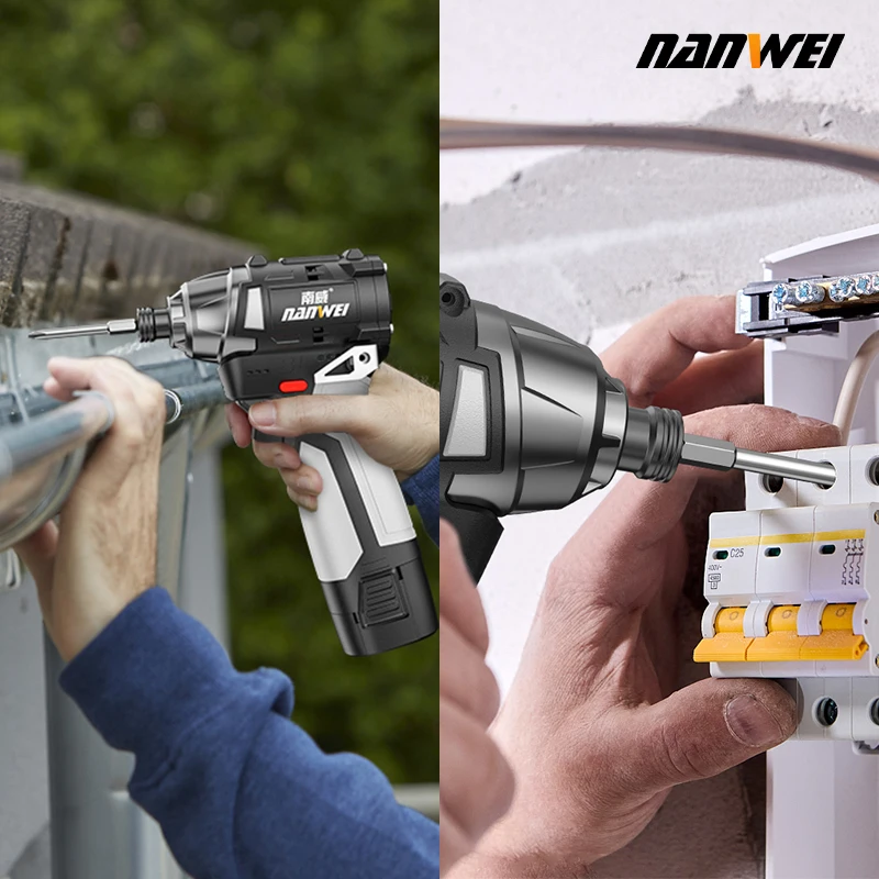 NANWEI 16.8V Brushless Lithium Battery Impact Screwdriver Household Electric Screwdriver 3-speed Control