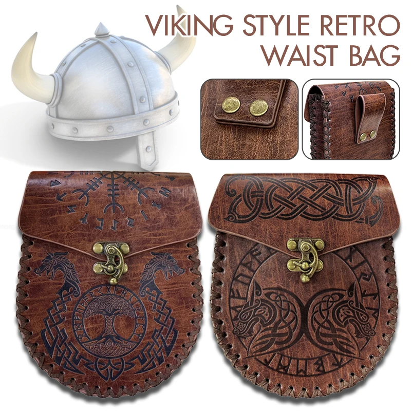 Średniowieczna torba na pieniądze Viking Cosplay wisząca torba na pas biodrowy unisex skórzana torba ze sznurkiem portmonetka akcesoria imprezowe