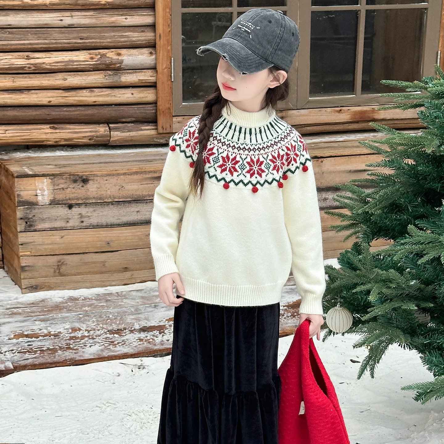 Good Quality Kids Fashion Christmas Knitted Sweater For Girl Lovely Style Knitwear Outfit Children New Years Clothing Age 4-14 Y