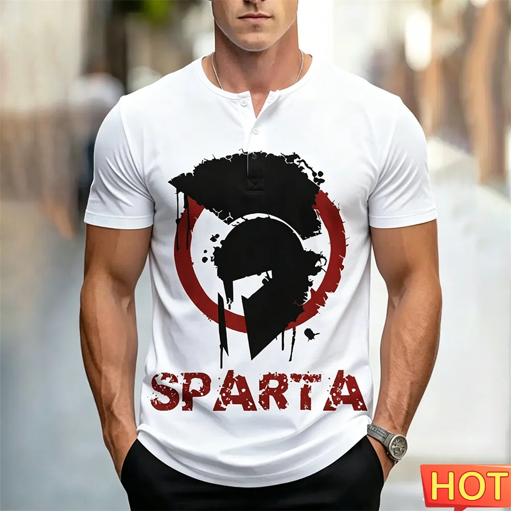 t shirt for man Summer Men's Henry T-shirt Sports Henry shirt Outdoor Street Retro Round Neck Men's button up T-shirt Sportswear