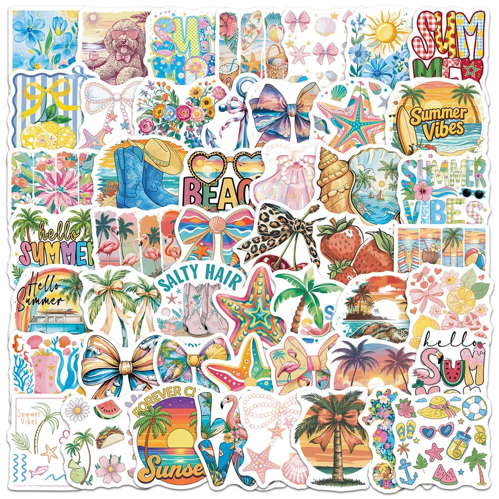 50Pcs Summer Beach Surf Graffiti Waterproof Sticker Tropical Scenery Decals For Water Laptop Journal DIY Decor AnimeWorlds Store