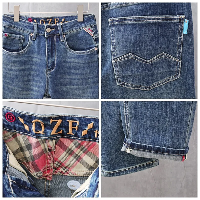 Celana Jeans Pria Musim Semi/Gugur 2025 Gaya Korea Water Washed Serbaguna Slim Fit Small Foot Elastis Model Conical