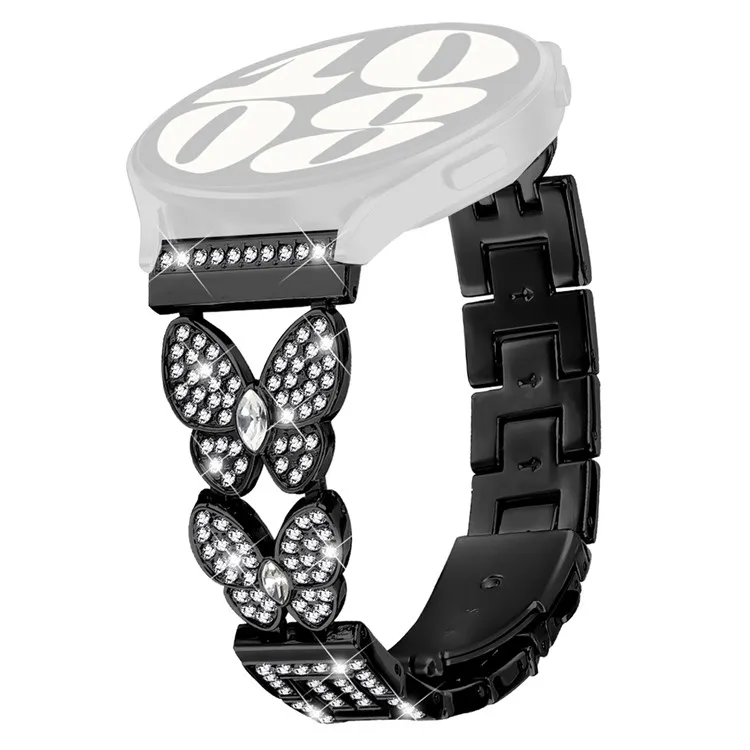 

For Huami Amazfit Stratos 3 Watch Band Butterfly Rhinestones Decor Alloy Metal Strap - Black