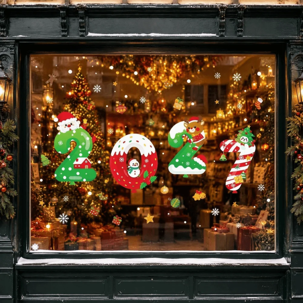 Waterproof 2027 Static Cling Decal DIY Removable Static Christmas Glass Window Sticker Exquisite Festive Atmosphere