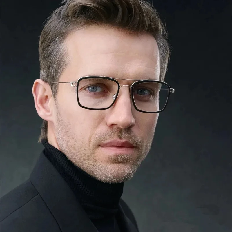 Denmark Brand Screwless Titanium Square Glasses Frame Ultralight Men Women Double Beam Eyeglasses Pilot Spectacles Eyewear Gafas