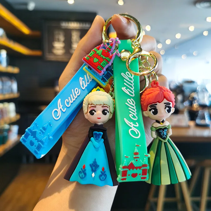 Disney Elsa Anna Keychain Cartoon Anime Frozen Doll Snow White Keyring Bag Pendant Couple Car Keyholder Creative Charm Accessori