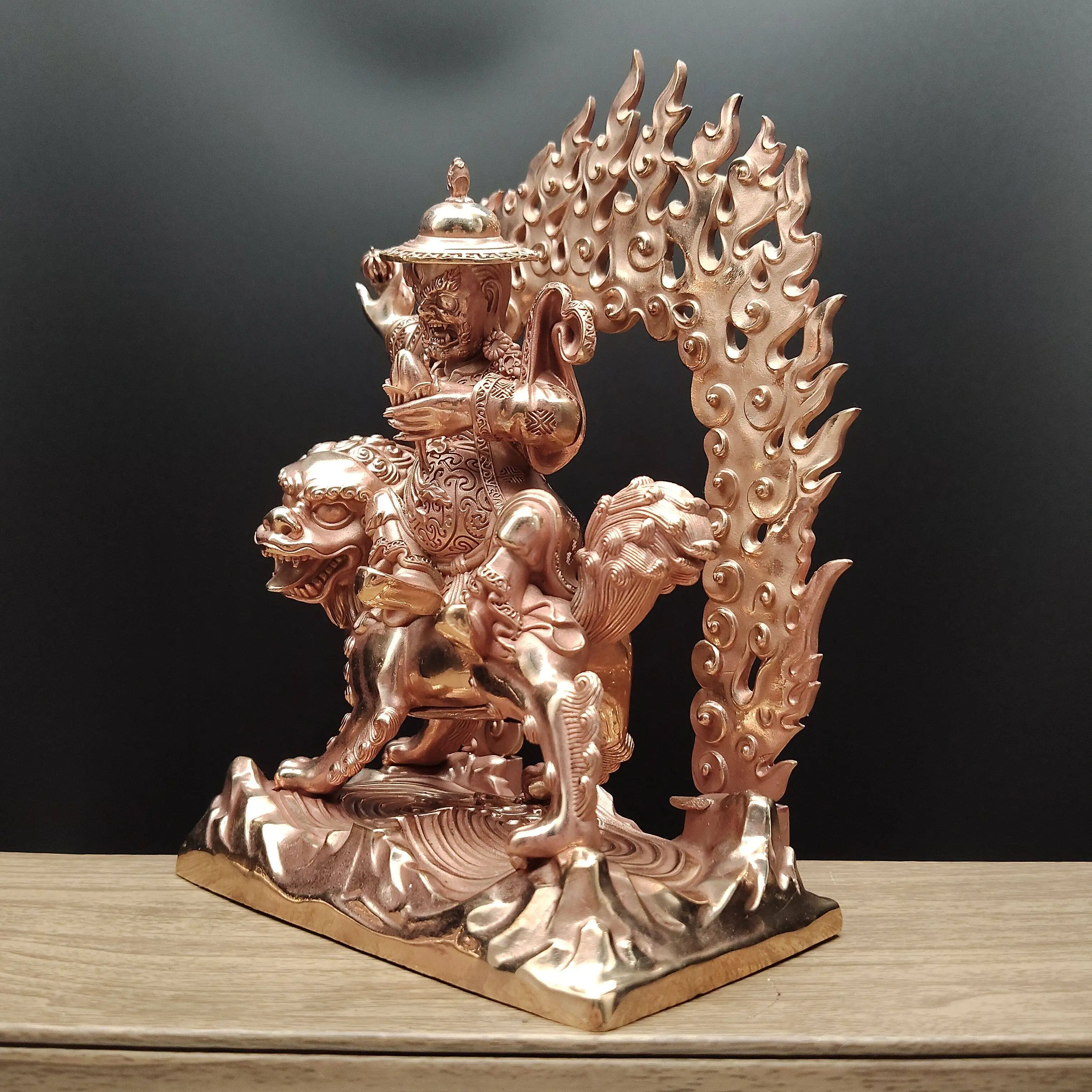 Handmade Nepal Copper Protector Deity Statue 15cm Votive Ritual Car Desktop Home Altar for Damchen