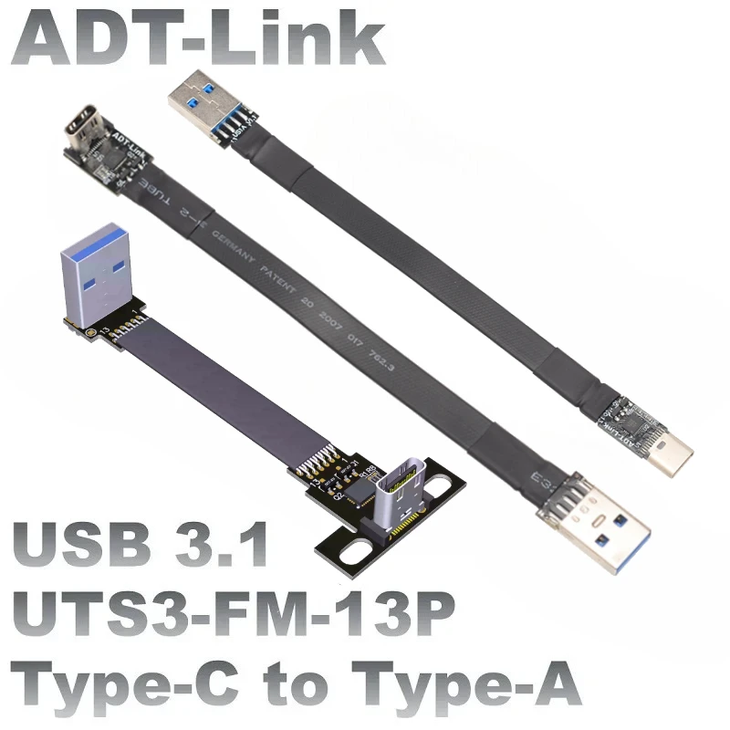 ADT-Link USB 3.1 Type-C Female to Type-A Male Adapter Cable 10G/bps FPV Aerial Up Down 90 Angle Photography Cord Ribbon FFC Flat