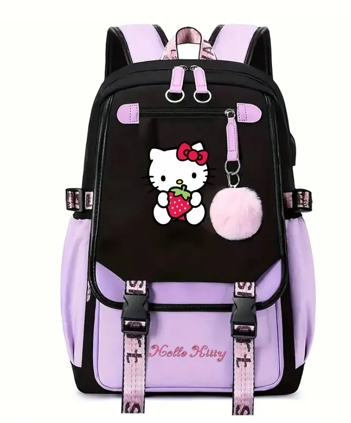 Cute Hello Kitty Backpacks USB Patchwork Lightweight Laptop Teens School Bags Women Girls Capacity Cartoon Travel Mochilas