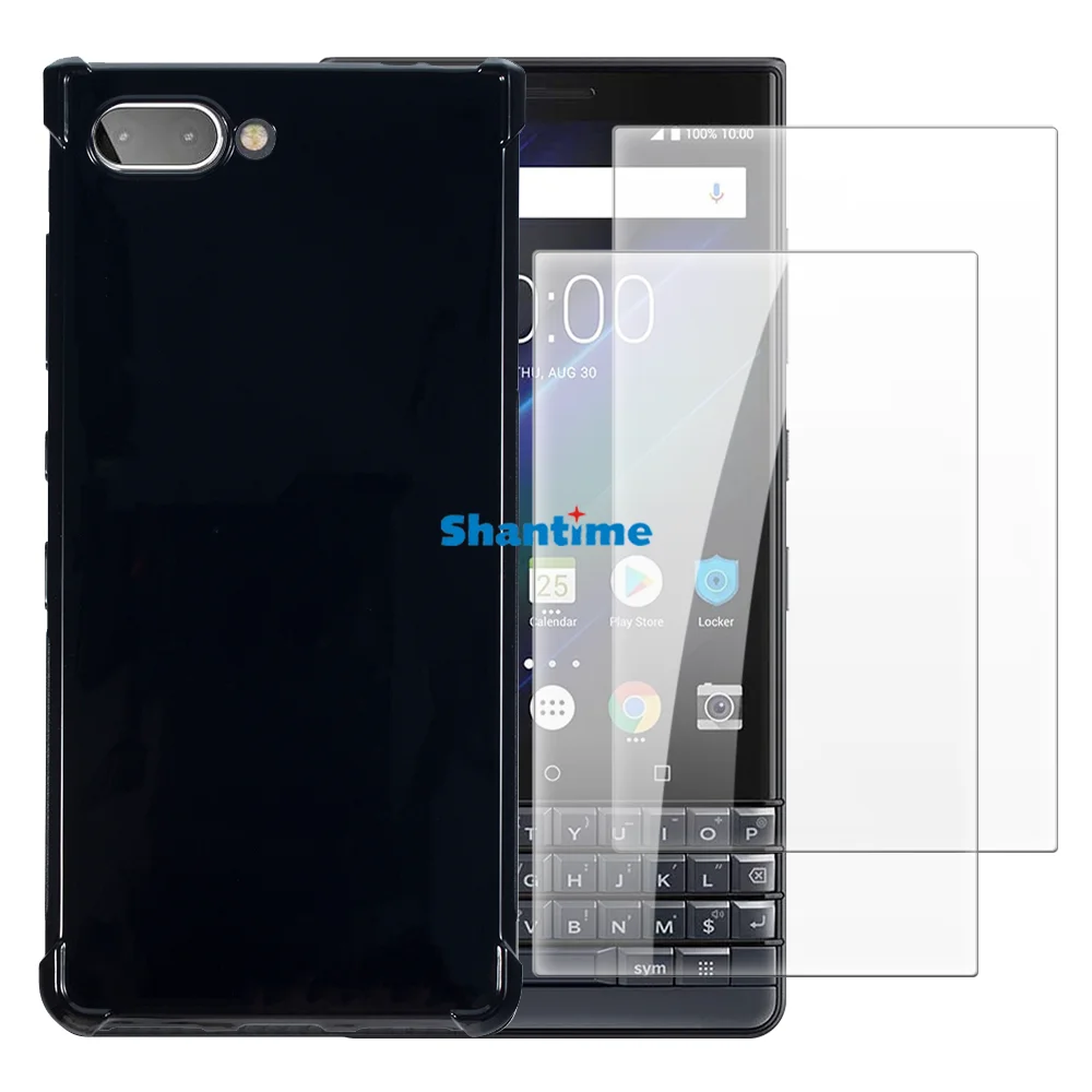 Soft Case + 2 Pack Tempered Glass Screen Protectors for BlackBerry KEY 2 LE, Athena Full-Body Protection