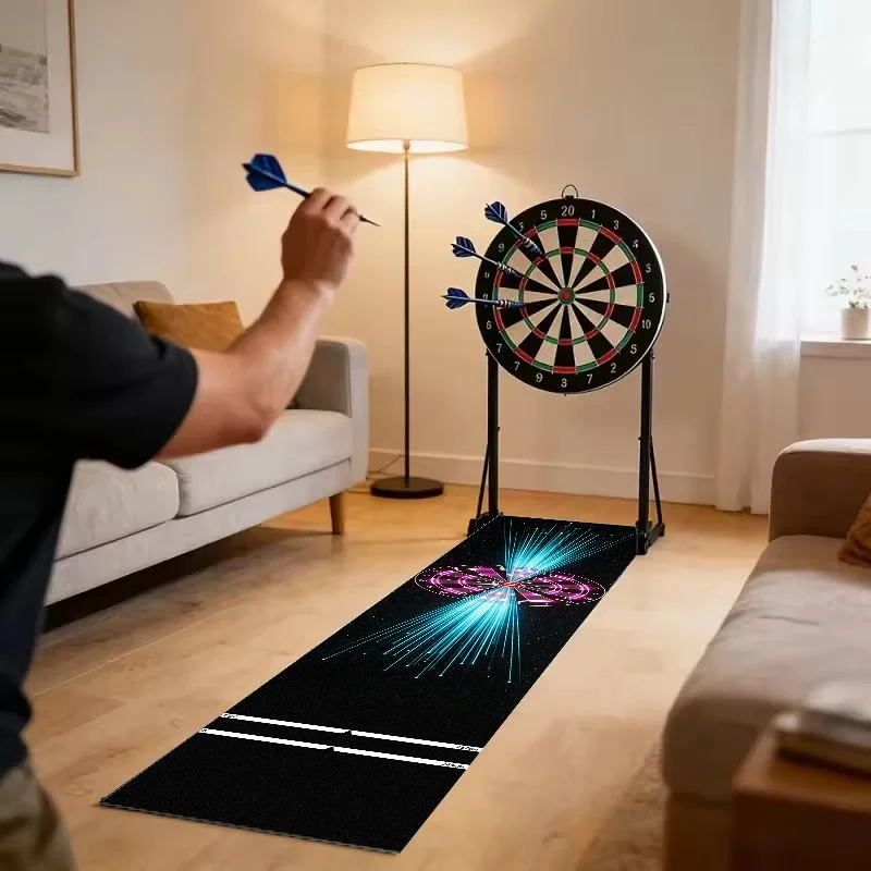 VIKAMA Trendy Neon Print Dart Throw Mat Anti Scratch Foldable Decor Carpet For Dartboard Apartment Gaming Room Party Use